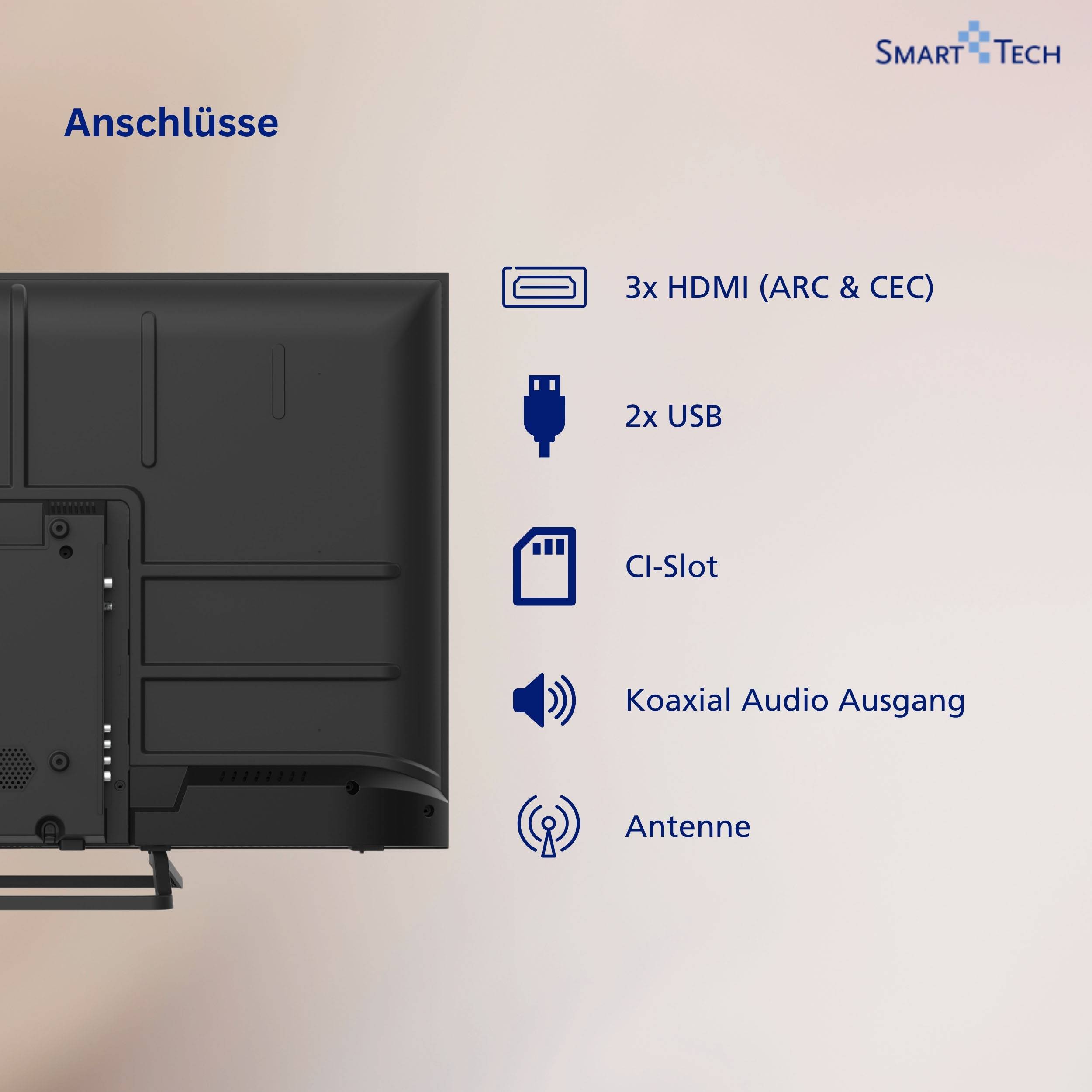 Smart Tech 40FN01V3 40 Zoll Fernseher LED TV Full HD Auflösung, Dolby Audio und Triple-Tuner (2026)