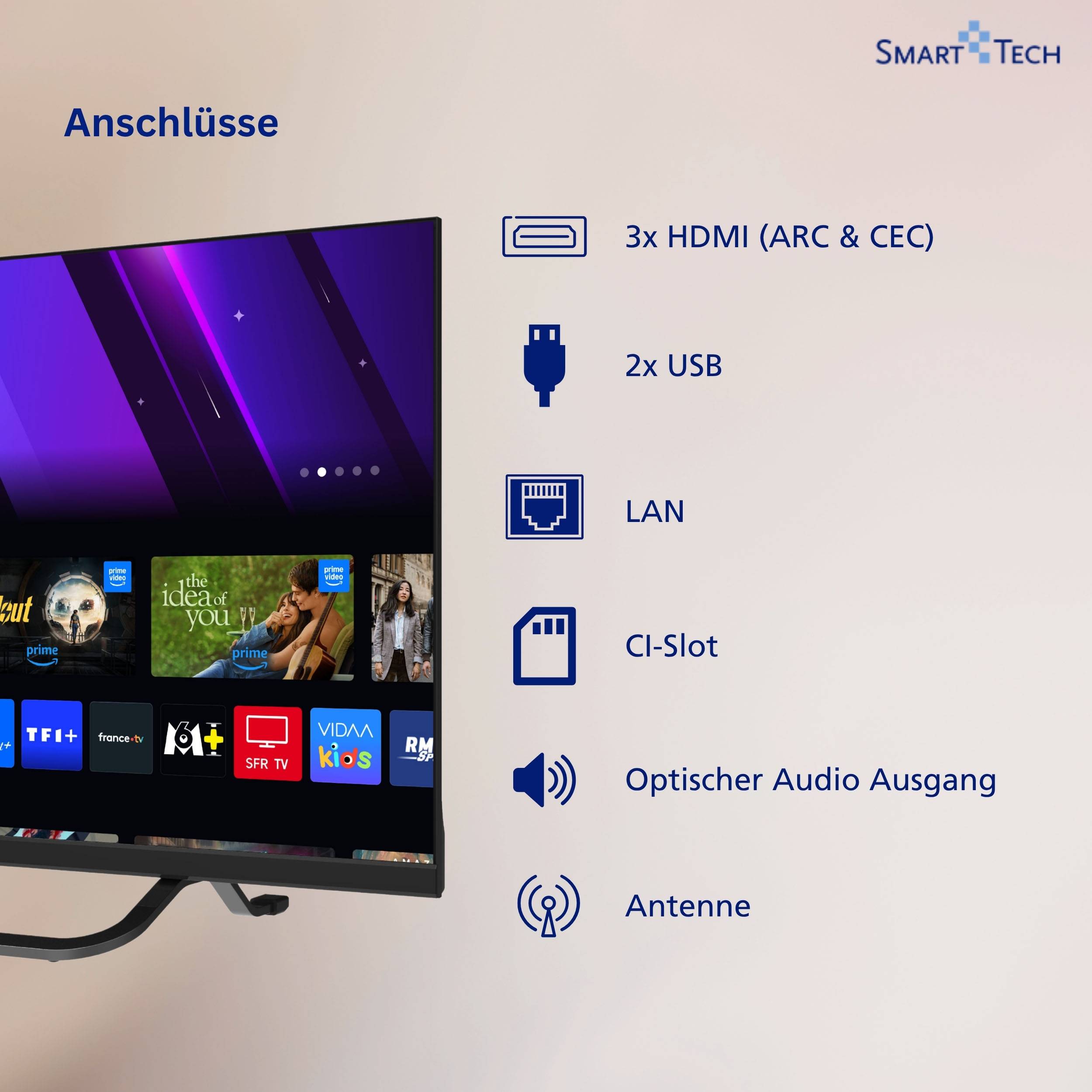 Smart Tech 24HV02V Fernseher 24 Zoll Smart TV VIDAA mit HD Auflösung, Bluetooth, Triple-Tuner (2026)
