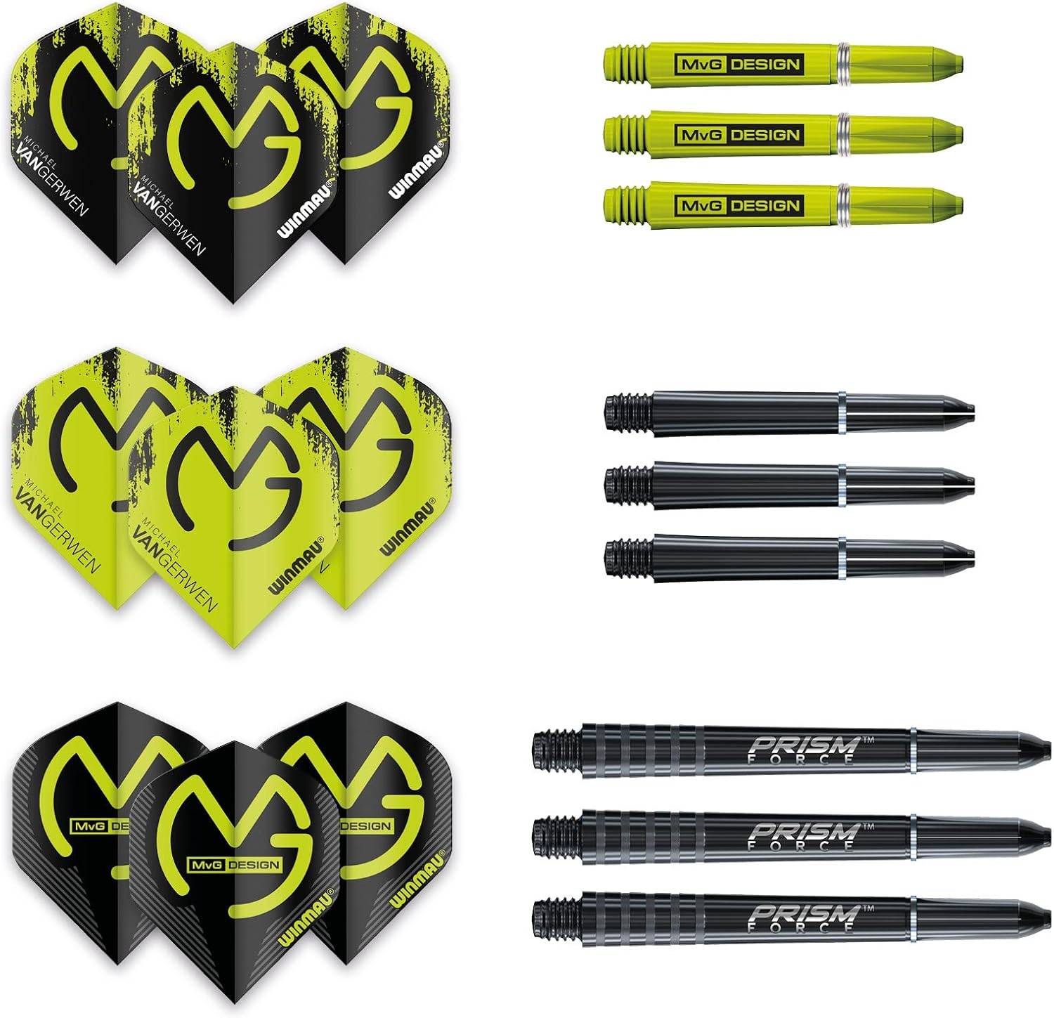 WINMAU MvG Acclaim Dartpfeile Wolframstahlspitze 25 g 3er-Set Flights+Schäften