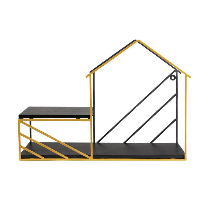 FLOORDIREKT Wandregal Tabor - Moderne Wohndekoration aus Paulowiaholz - Inklusive Montagematerial - Schwarz/Gold