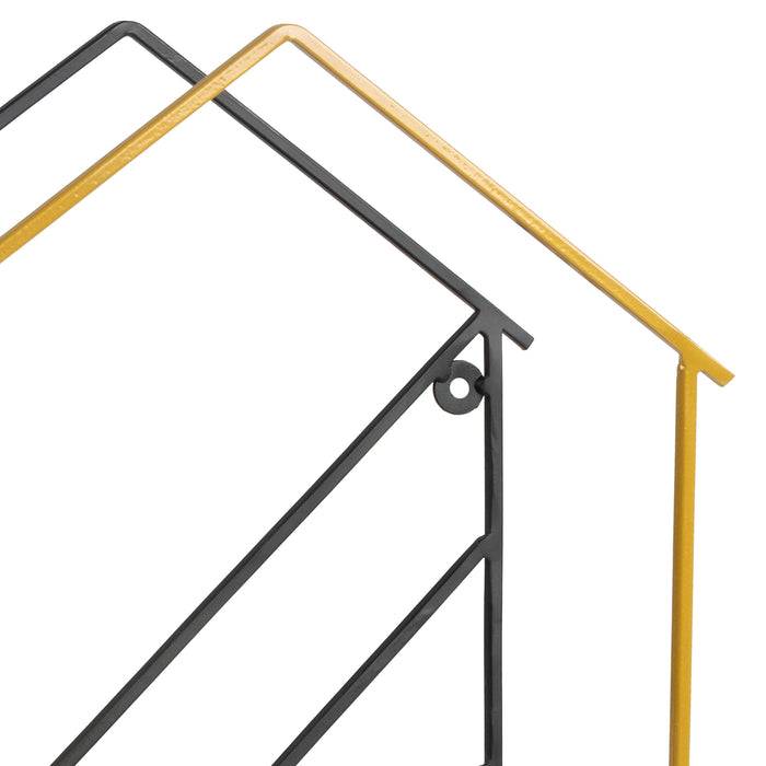 FLOORDIREKT Wandregal Tabor - Moderne Wohndekoration - Schwarz/Gold - 47 x 34 x 12 cm