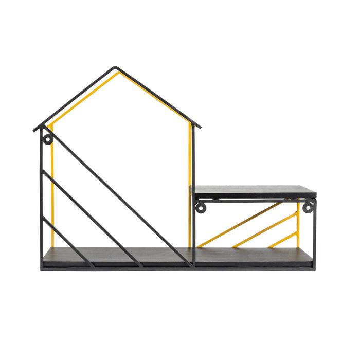 FLOORDIREKT Wandregal Tabor - Moderne Wohndekoration - Schwarz/Gold - 47 x 34 x 12 cm