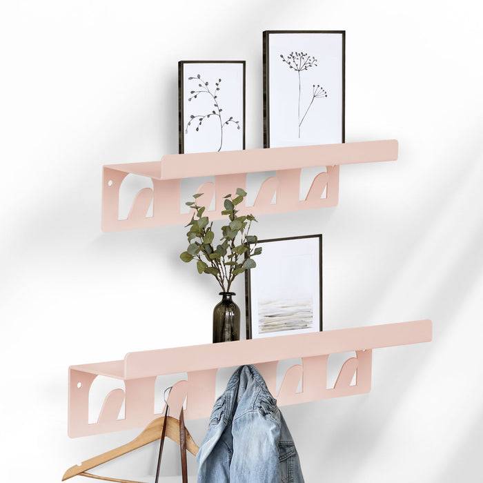 FLOORDIREKT Wandregal Metall - Praktisches 2er Set - Mit praktischen Haken - Pink