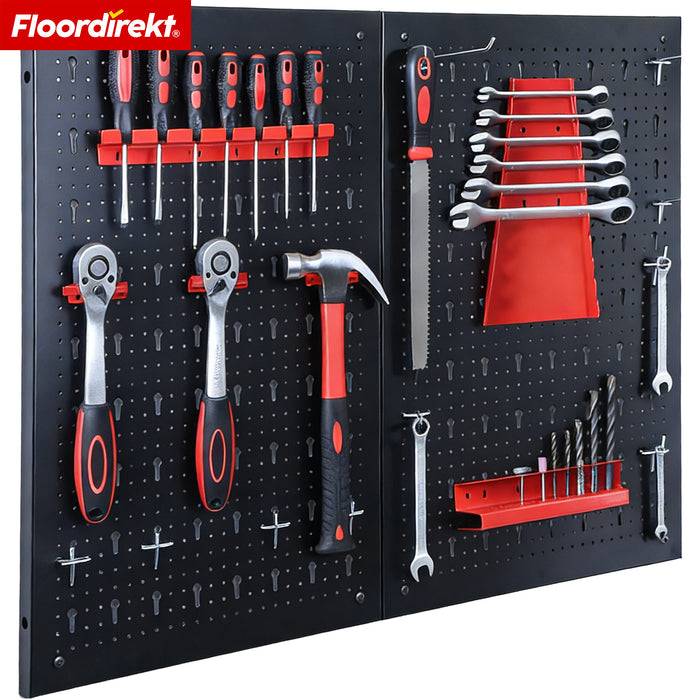 FLOORDIREKT Werkzeughalter Parker - Lochwand-Set für Werkstatt & Garage - Platzsparend & Effizient - Schwarz/Rot - 2 Platten