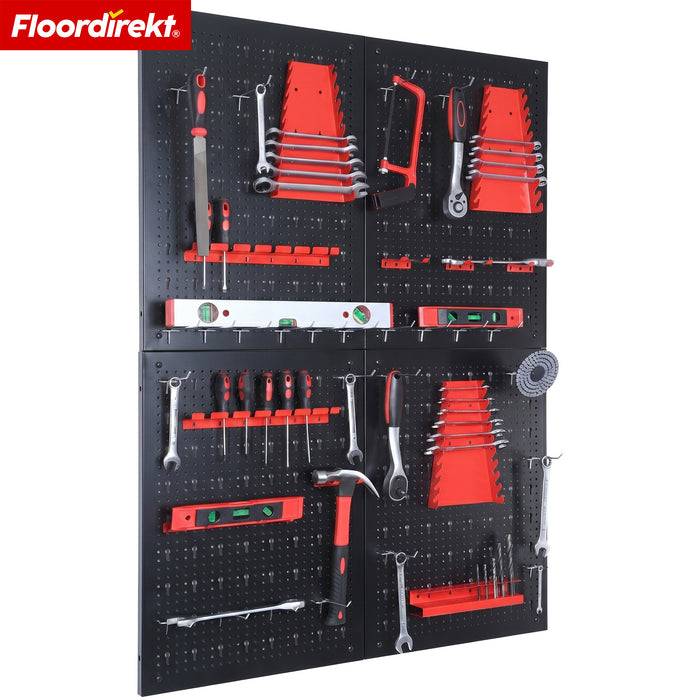 FLOORDIREKT Werkzeughalter Parker - Lochwand-Set für Werkstatt & Garage - Platzsparend & Effizient - Schwarz/Rot - 4 Platten