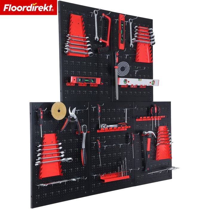FLOORDIREKT Werkzeughalter Parker - Lochwand-Set für Werkstatt & Garage - Platzsparend & Effizient - Schwarz/Rot - 5 Platten