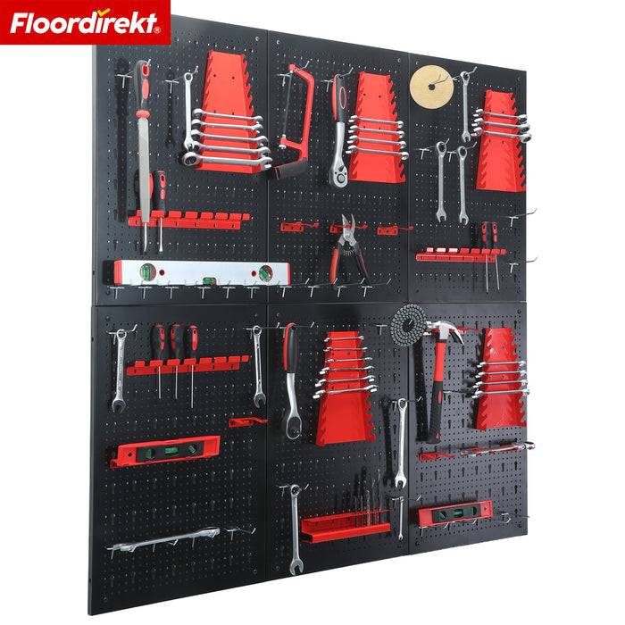 FLOORDIREKT Werkzeughalter Parker - Lochwand-Set für Werkstatt & Garage - Platzsparend & Effizient - Schwarz/Rot - 6 Platten