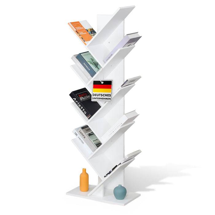 FLOORDIREKT Bücherregal Louisiana - Baumförmiges Standregal - Weiß - 9 Etage - 50 x 25 x 141 cm