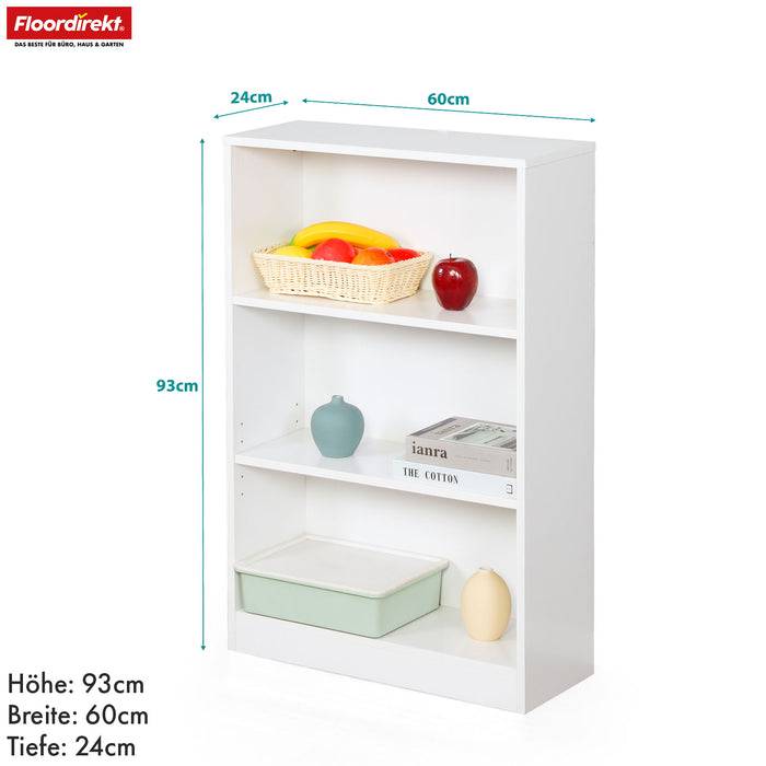 FLOORDIREKT Bücherregal Maine - Offenes Standregal aus Holz - Weiß - 60 x 24 x 93 cm