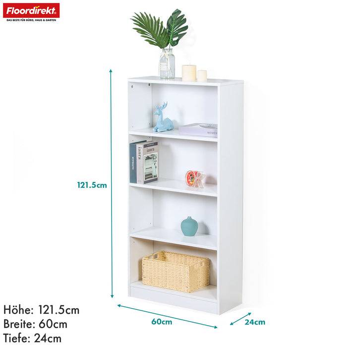 FLOORDIREKT Bücherregal Maine - Offenes Standregal aus Holz - Weiß - 60 x 24 x 121 cm