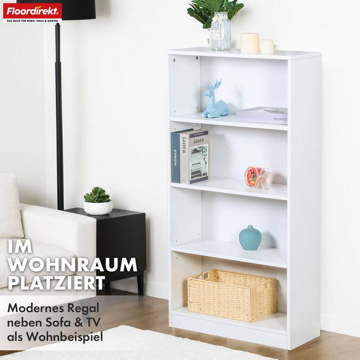 FLOORDIREKT Bücherregal Maine - Offenes Standregal aus Holz - Weiß - 60 x 24 x 121 cm