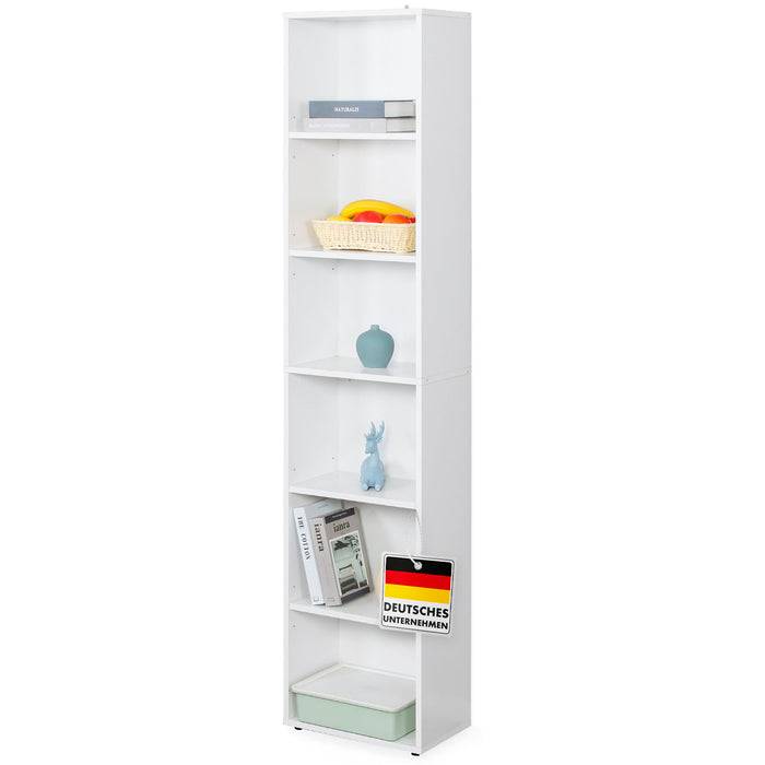 FLOORDIREKT Bücherregal Maine - Offenes Standregal aus Holz - Weiß - 60 x 24 x 178 cm