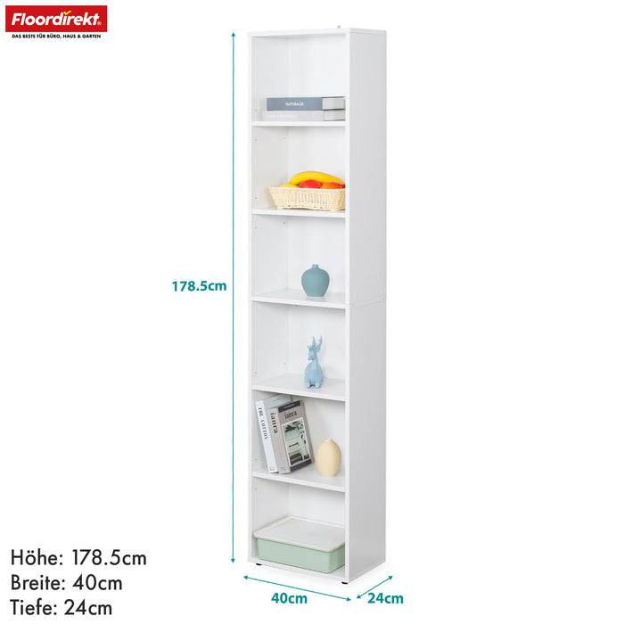 FLOORDIREKT Bücherregal Maine - Offenes Standregal aus Holz - Weiß - 60 x 24 x 178 cm