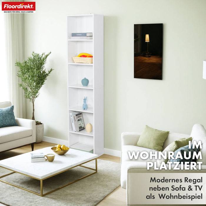 FLOORDIREKT Bücherregal Maine - Offenes Standregal aus Holz - Weiß - 60 x 24 x 178 cm