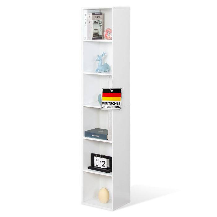 FLOORDIREKT Bücherregal Delaware - Standregal mit 6 offenen Ablagen - Platzsparend & Modern - Weiß - 30 x 24 x 158,5 cm