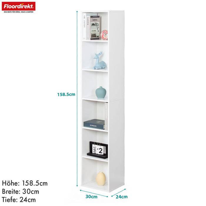 FLOORDIREKT Bücherregal Delaware - Standregal mit 6 offenen Ablagen - Platzsparend & Modern - Weiß - 30 x 24 x 158,5 cm