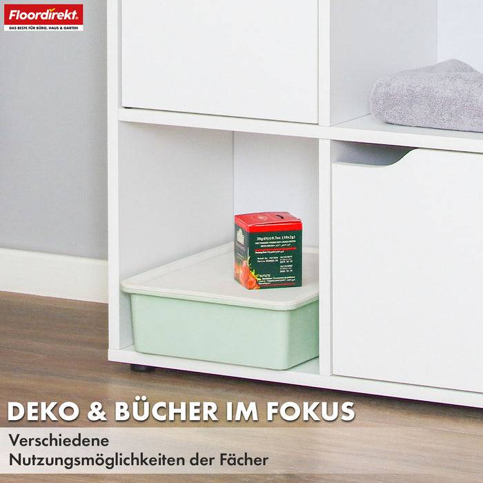FLOORDIREKT Bücherregal Connecticut - Stabiles Standregal aus MDF - 8 Fächer - Weiß - 60 x 30 x 120,5 cm