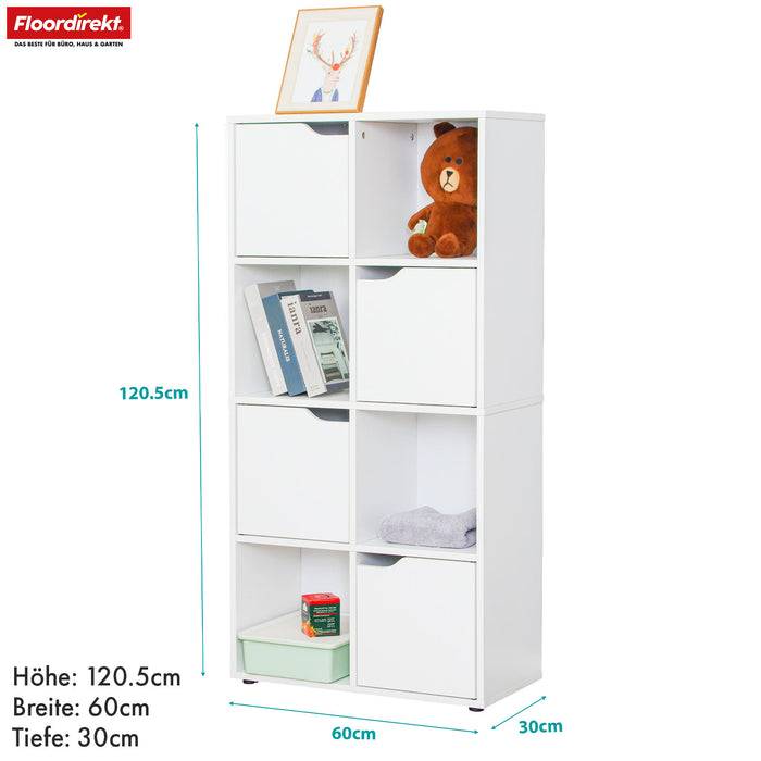 FLOORDIREKT Bücherregal Connecticut - Stabiles Standregal aus MDF - 8 Fächer - Weiß - 60 x 30 x 120,5 cm