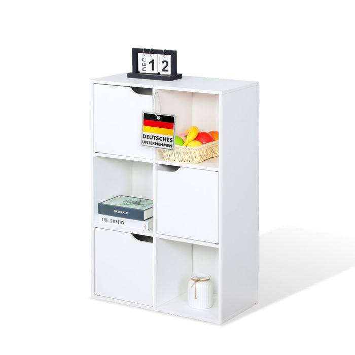 FLOORDIREKT Bücherregal Connecticut - Stabiles Standregal aus MDF - 6 Fächer - Weiß - 59,6 x 29 x 91 cm