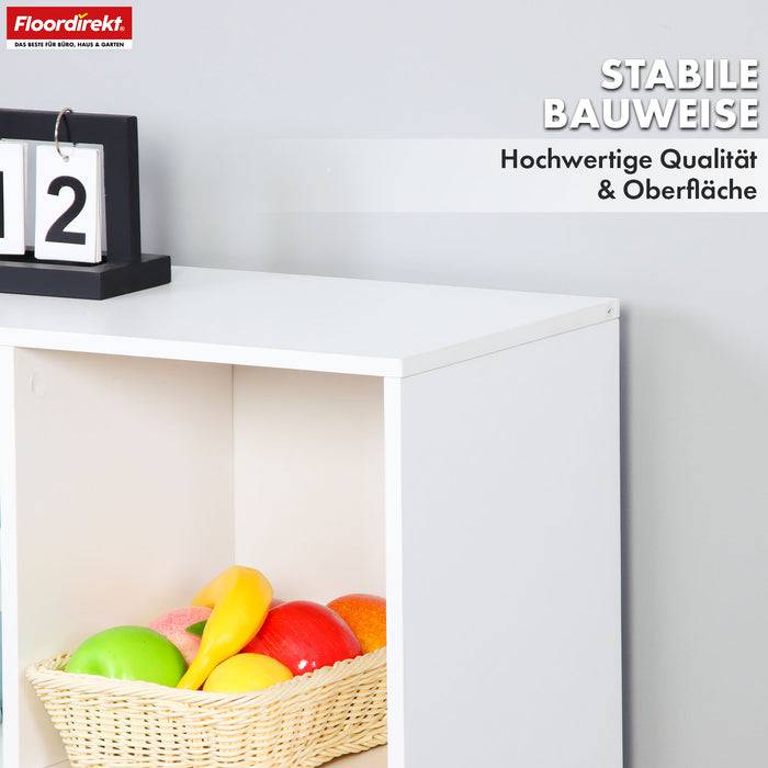 FLOORDIREKT Bücherregal Connecticut - Stabiles Standregal aus MDF - 6 Fächer - Weiß - 59,6 x 29 x 91 cm