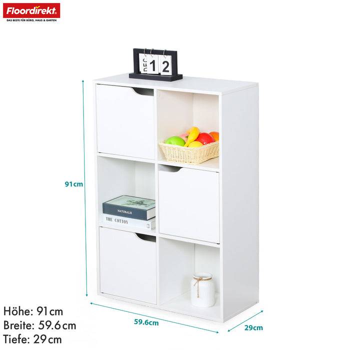 FLOORDIREKT Bücherregal Connecticut - Stabiles Standregal aus MDF - 6 Fächer - Weiß - 59,6 x 29 x 91 cm
