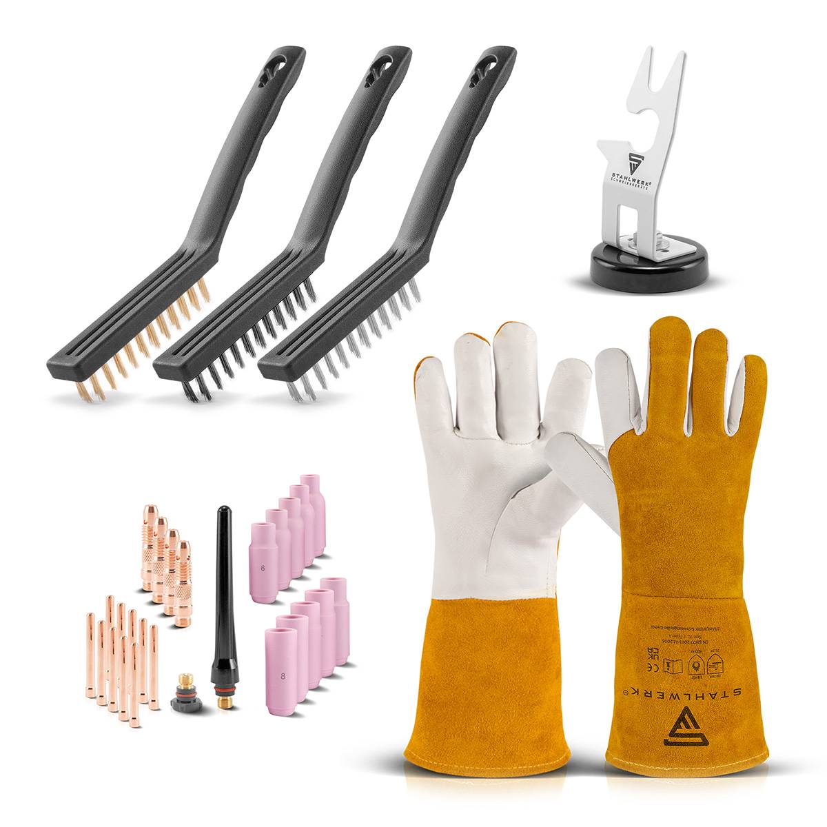 STAHLWERK WIG Set Brennerhalter Magnet WP-26 Verschleißteile Handschuhe Bürsten