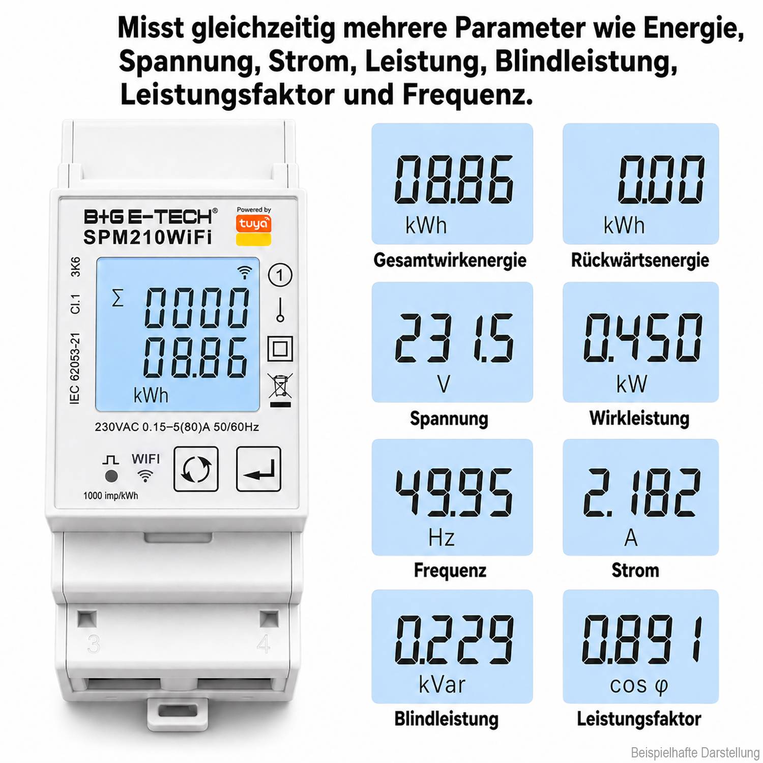 B+G E-Tech SPM210WiFi - Wechselstromzähler für DIN Hutschiene 80A digital WiFi Tuya Android iOS Remote