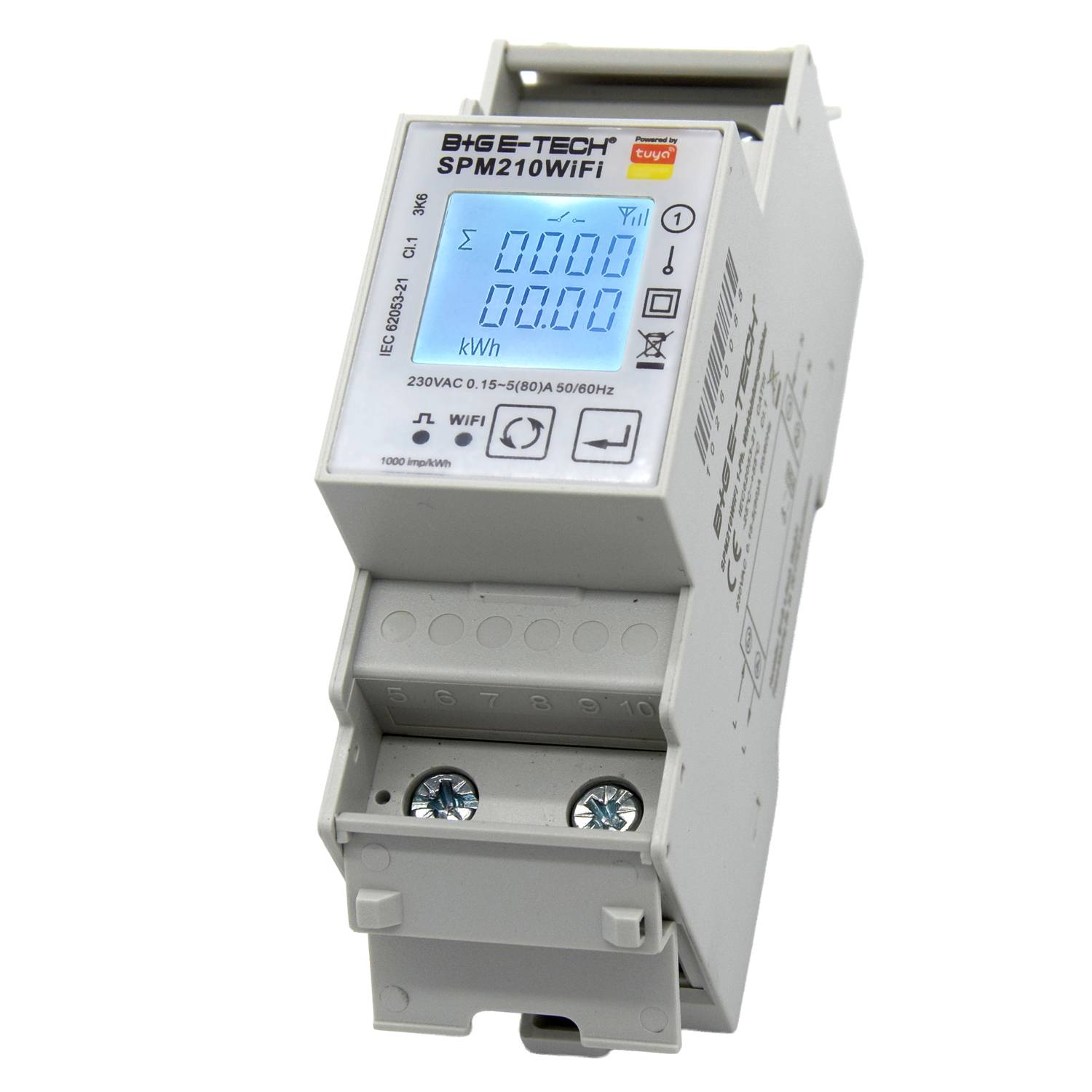 B+G E-Tech SPM210WiFi - Wechselstromzähler für DIN Hutschiene 80A digital WiFi Tuya Android iOS Remote