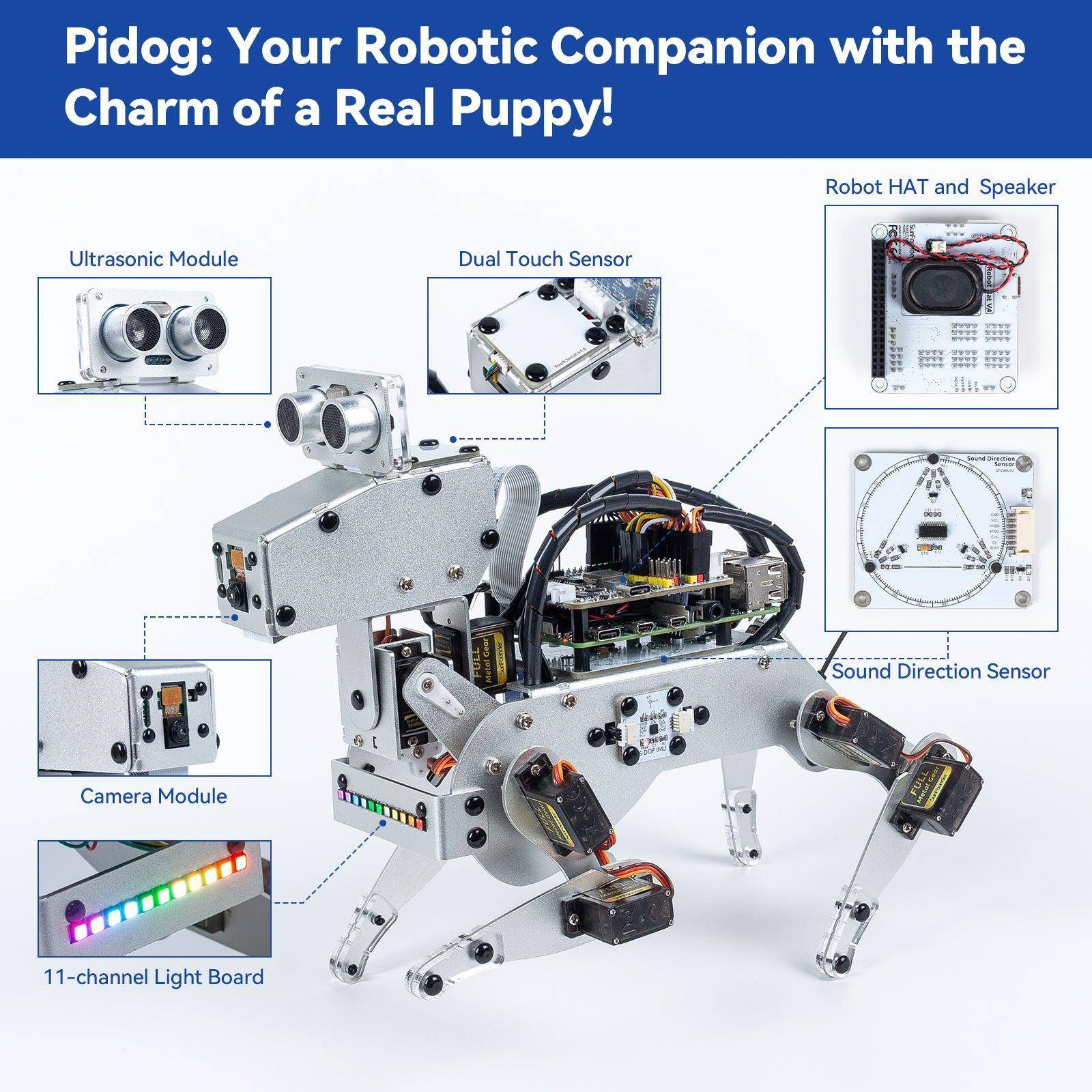 SunFounder PiDog AI Roboterhund, 12 Servos, 5MP Kamera, ChatGPT, kompatibel mit Raspberry Pi