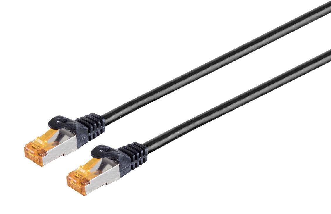 Patchkabel Cat 6A Outdoor, S/FTP, RJ45, 10 Gbit/s, 500 MHz, PE Mantel, EIA/TIA 568B, schwarz - Länge: 20,0 m