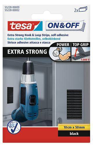 tesa ON&OFF Extra Strong Klettstreifen schwarz 2 St. 10/50 Multimedia-Technik Heften,Lochen,Kleben