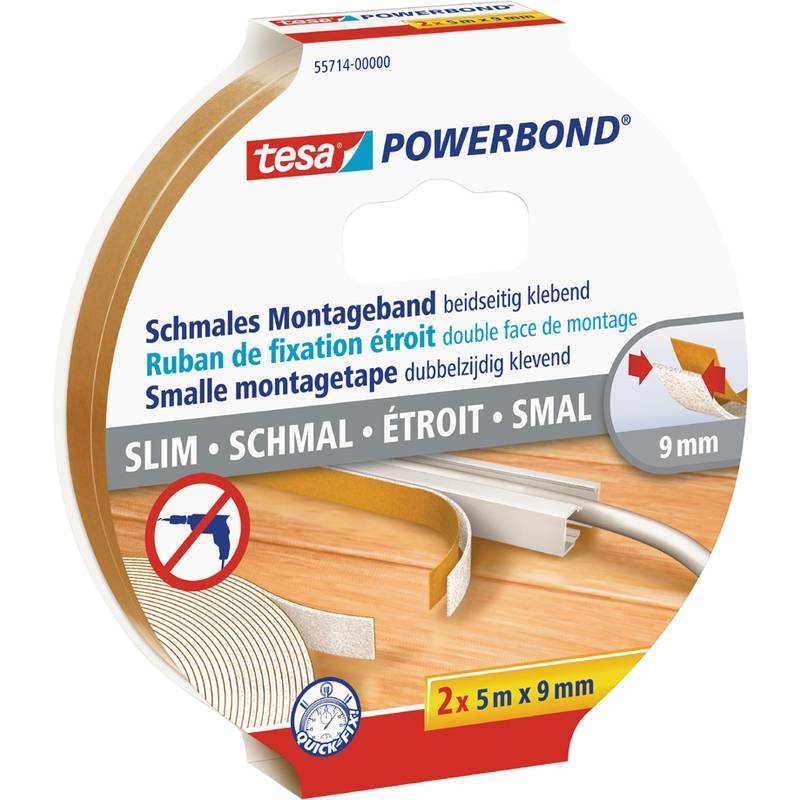 tesa Powerbond Montageband 2x 5m x 9mm schmal Multimedia-Technik Heften,Lochen,Kleben Sonstiges und