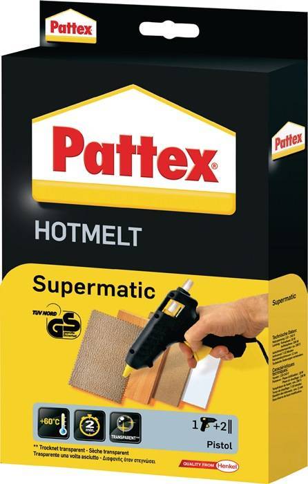 Pattex Heißklebepistole Supermatic, Pistole und 2 Sticks Multimedia-Technik Heften,Lochen,Kleben