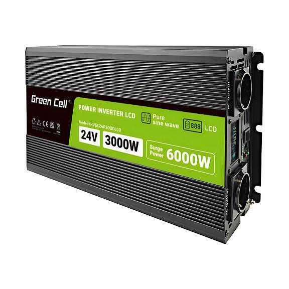 Green Cell Przetwornica napicia PowerInverter LCD 24 V 3000W/60000W samochodowa z wywietlaczem - & &