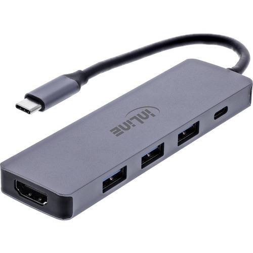InLine® Multifunktions-Hub, 3x USB-A 5 Gb/s, HDMI 4K/60 Hz, USB-C PD 100 W Eingabe / Ausgabe und