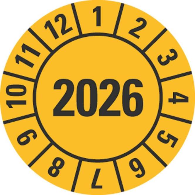 HEIN 185170 Prüfplakette 2026 gelb Folie selbstklebend Ø 20mm 500/Rolle (Inhalt 1 Stück)