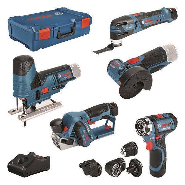 Bosch Tool Kit 12V GSR(FC),GOP,GHO,GWS, GST,GBA 2x2.0Ah + 1x3.0Ah + GAL + XL-BOX Install.Baumaterial
