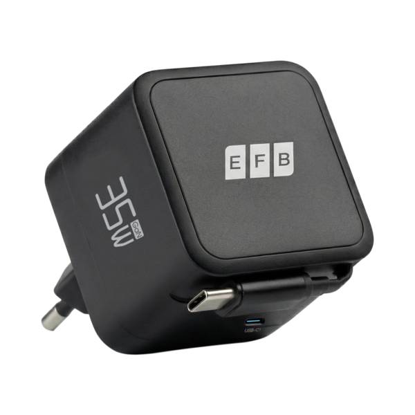 Ladegerät 35W 1xUSB-C PD3.0 GaN QC3.0 -- USB-C Kabel ausziehbar 0,7m schwarz Multimedia Ladegeräte