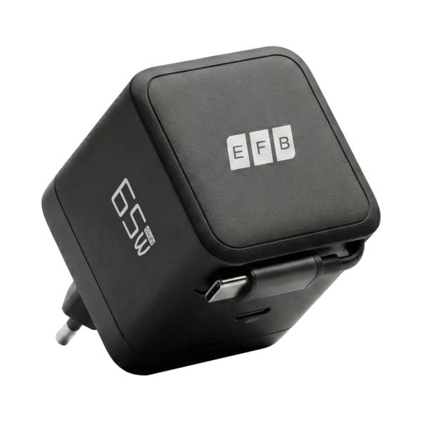 Ladegerät 65W 1xUSB-C PD3.0 GaN QC3.0 -- USB-C Kabel ausziehbar 0,7m schwarz Multimedia Ladegeräte