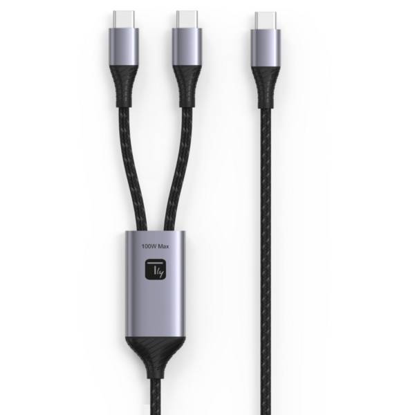 USB Splitter Ladekabel 1xUSB-C? St auf 2xUSB-C? St -- 100W, 1.5m, schwarz/silber Multimedia USB