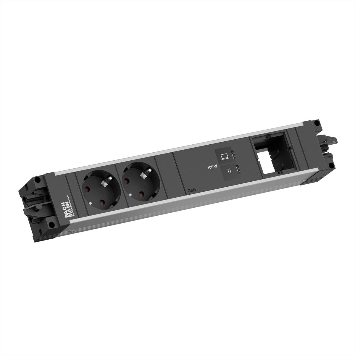 BACHMANN STEP ALU 2xCEE7/3, 1xUSB C/C 100W 1xCM Steckdosenleisten Steckdoseneinheit