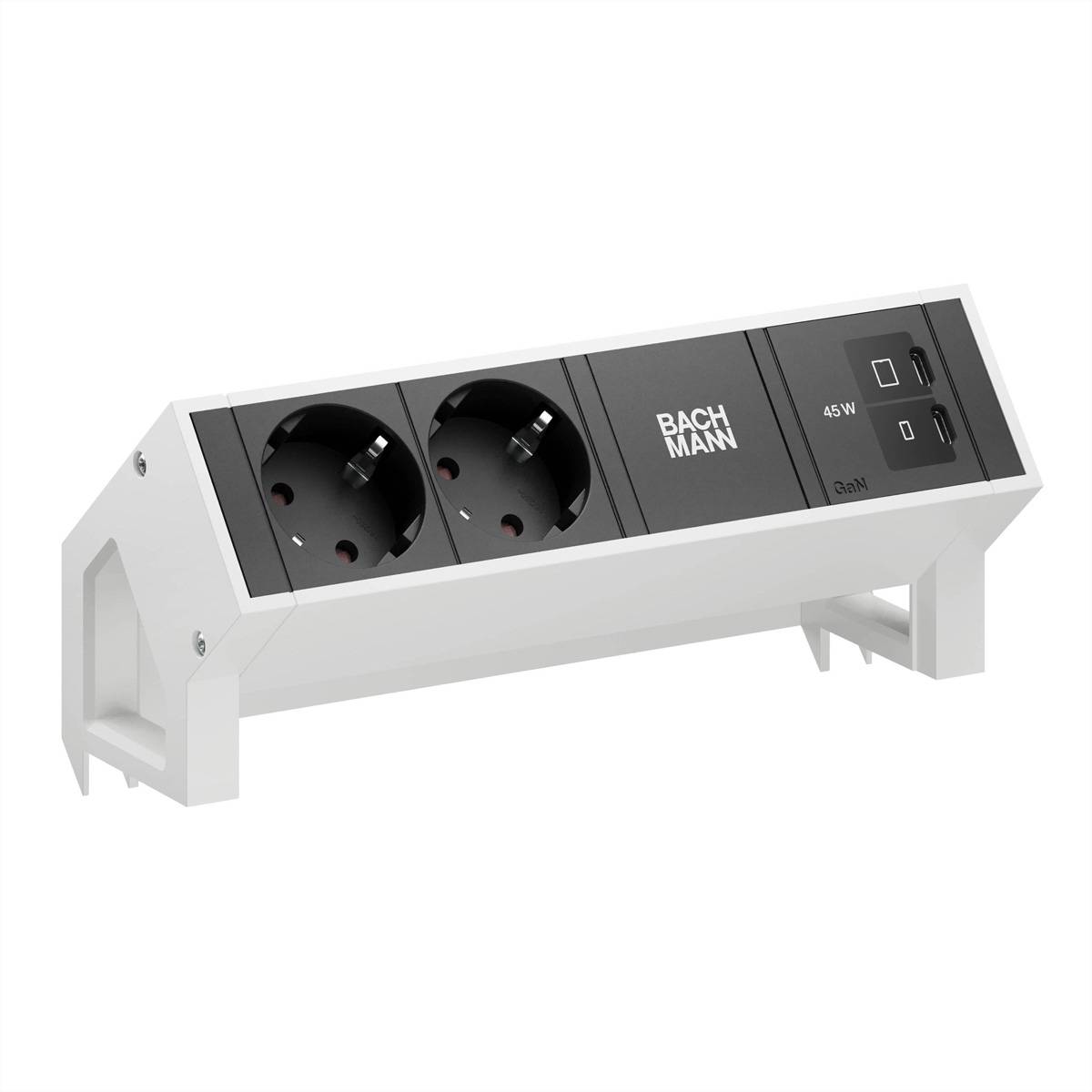 BACHMANN DESK2 2xCEE7/3 1xUSB C/C 45W, L=0,2m RAL9010 Steckdosenleisten Aufbau-Anschlussfelder