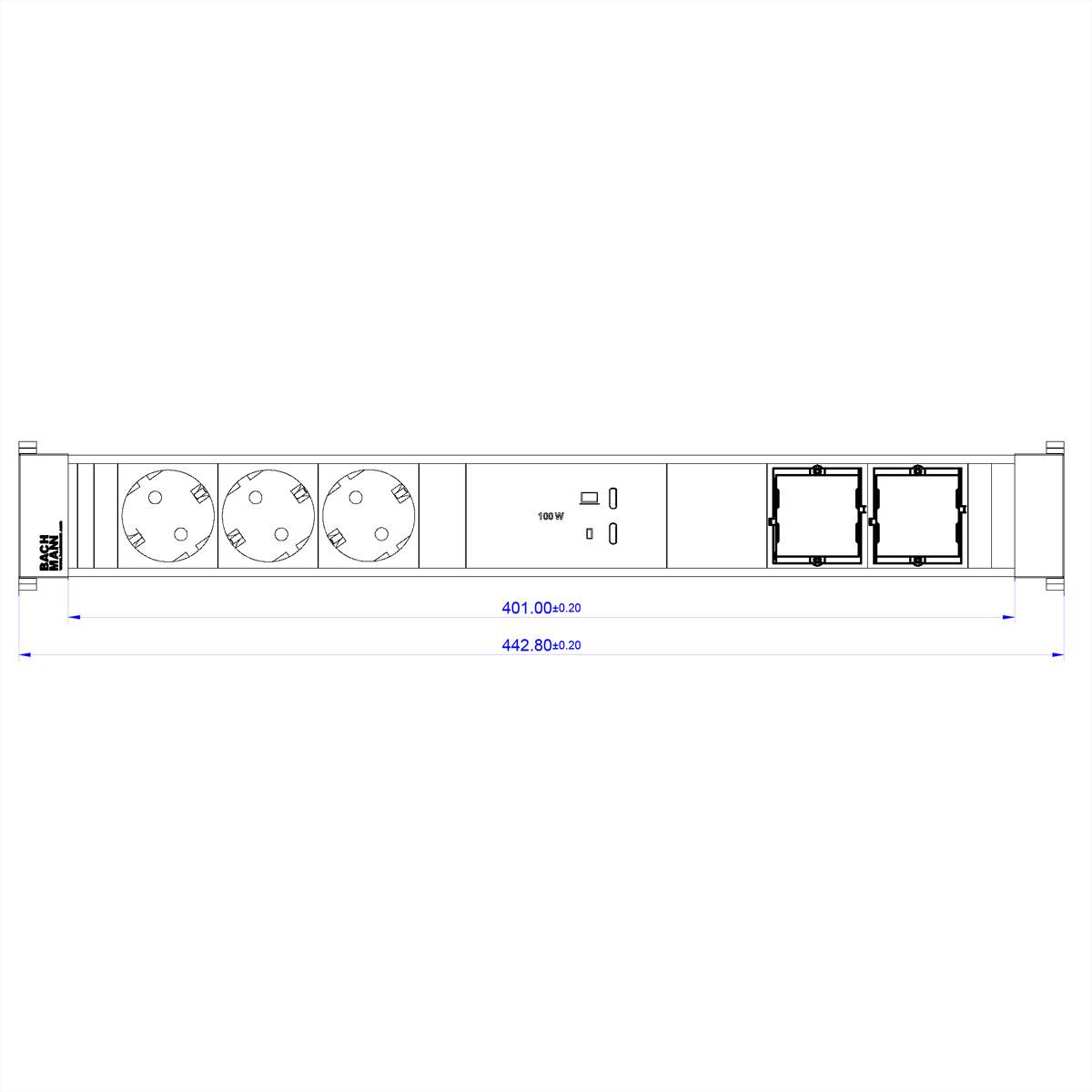 BACHMANN CONFERENCEF XL 3xCEE7/3, 2xCM 1xUSB C/C 100W Steckdosenleisten Einbau-Anschlussfelder