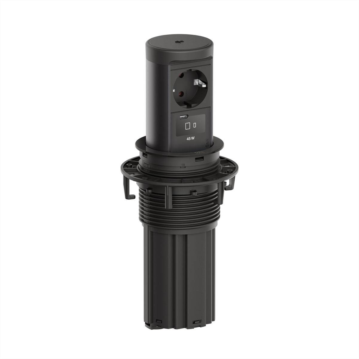 BACHMANN ELEVATOR2 1xCEE7/3 1xUSB C/C45W, Wireless Charger 15W RAL9005 0,5m IS Steckdosenleisten