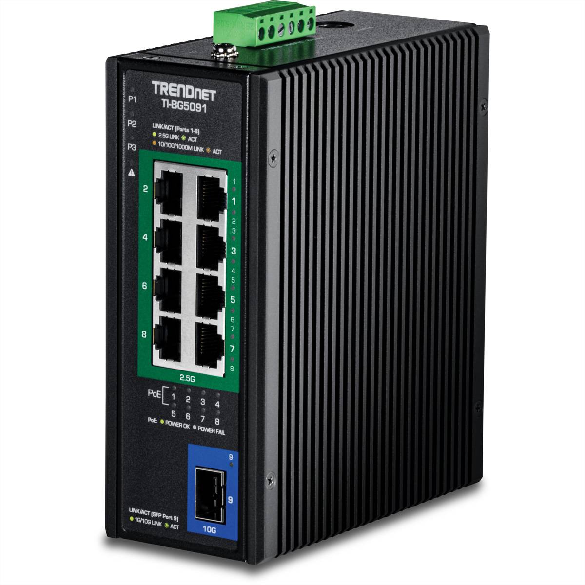 TRENDnet TI-BG5091B DIN-Rail Switch 2,5G 9-Port Industrial PoE++ mit 10G Ports Networking