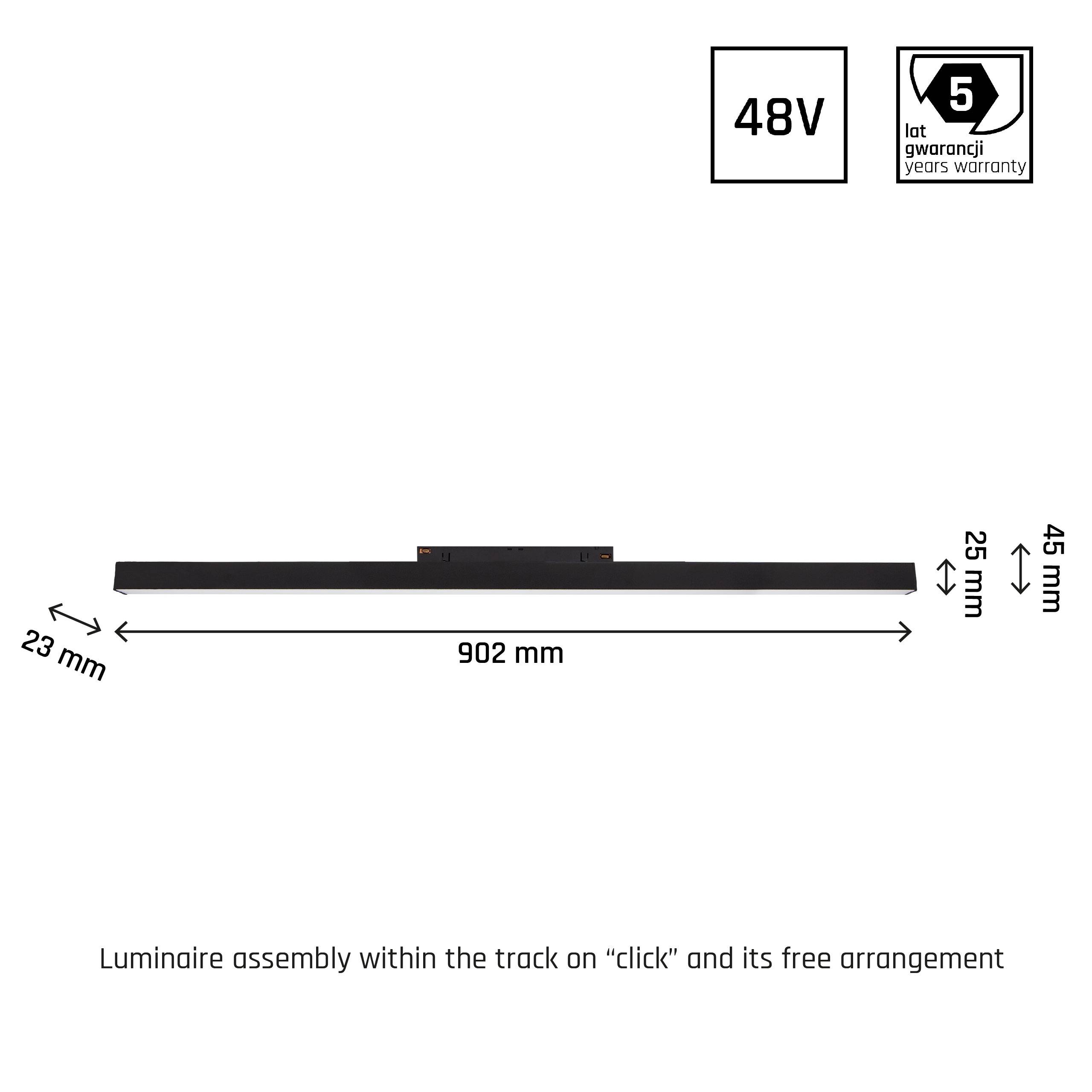 Smarte LED Scheinenleuchte 48V 22W Dimmbar, Zigbee/Hue kompatibel, Schwarz, SHIFT-System