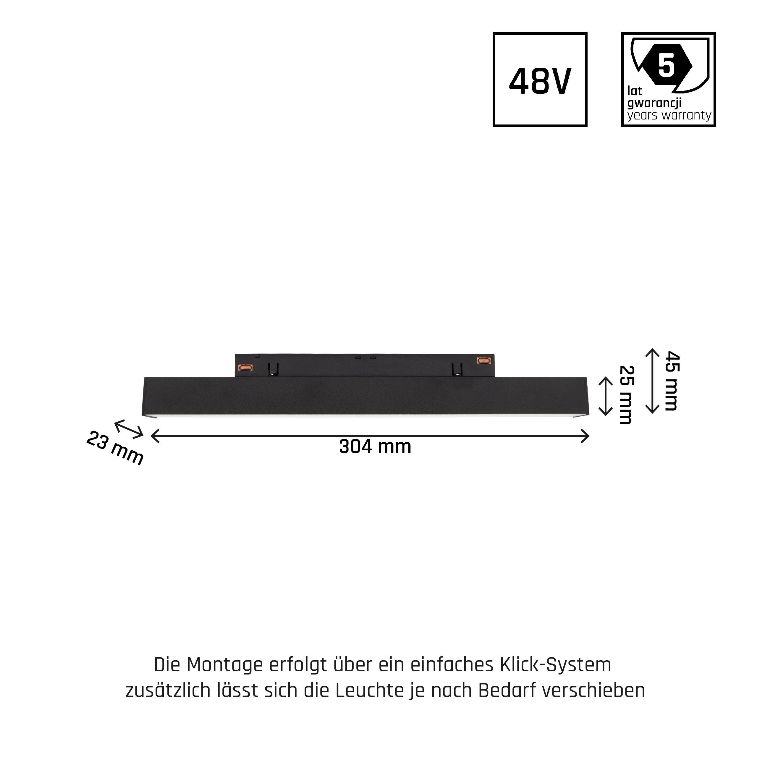Smarte LED Scheinenleuchte 48V 8W Dimmbar, Zigbee/Hue kompatibel, Schwarz