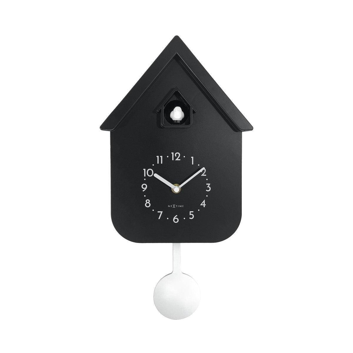 Wanduhr 'Twitter' mit Pendel, olivgrün/lavendel/schwarz/weiß, Kunststoff, 21,5x41,5x8,5 cm