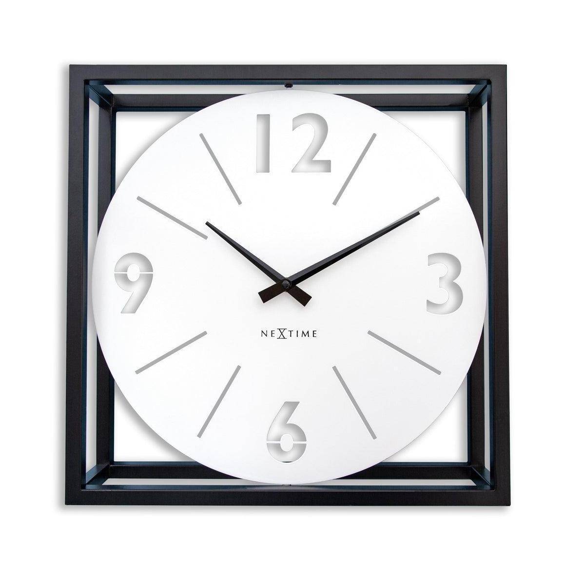 Tisch-/Wanduhr 40 x 40 x 9,5 cm - Metall - Schwarz / Weiß - NeXtime 'Time Frame'