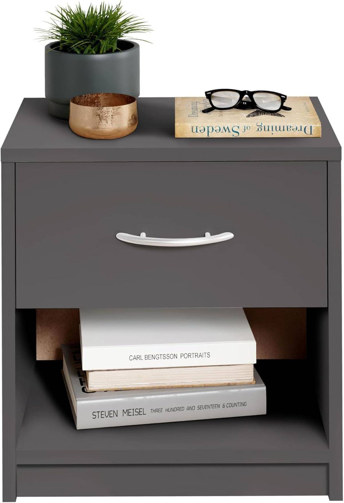 STELLA Trading PEPE Nachttisch Graphit Schlicht Schublade B=39 H=41 T=28 cm